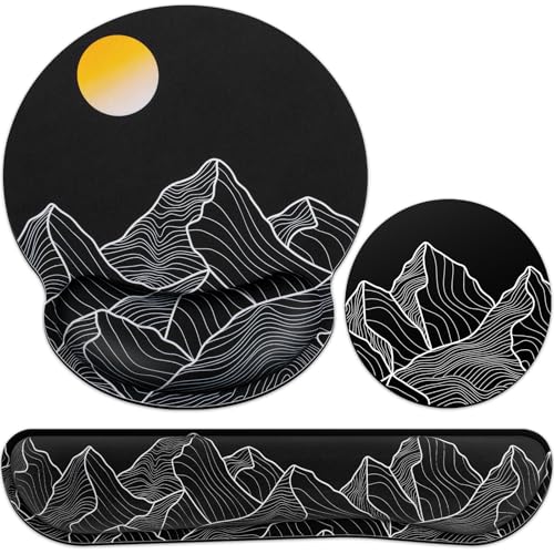 Mouse Pad Black, Ergonomic Keyboard Wrist Rest, Mouse Pad with Wrist Rest | Gaming Mousepad with Wrist Support, Memory Foam Wrist Rest Set for Computer Keyboard, Office Desk Accessories - color: Golden Mountain-black