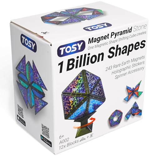 TOSY Magnet Pyramid Stone - 1 Cube Transforms into 1 Billion Shapes, 12 Pieces, 243 Rare Earth Magnets, Holographic Design Magnet Tiles Creative Puzzle STEM/STEAM Toy - color: Stone