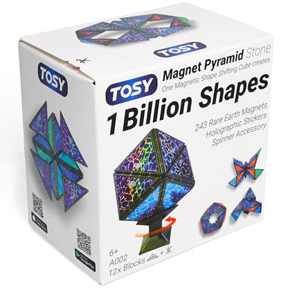 TOSY Magnet Pyramid Stone - 1 Cube Transforms into 1 Billion Shapes, 12 Pieces, 243 Rare Earth Magnets, Holographic Design Magnet Tiles Creative Puzzle STEM/STEAM Toy - color: Stone