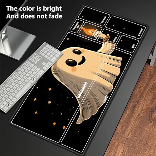 MTG Playmat with Zones, TCG Card Game Play Mat with Stitched Edges, Non-Slip Rubber Base Gaming Desk Mat, Smooth Surface 24 x 14 Inch, Halloween Ghost Candles - color: Halloween Ghost Candles, size: Zone 1