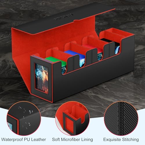 Proijeut 5 IN 1 Card Deck Box with Commander Display, Holds 800+ Cards, Includes 35pt Magnetic Card Holder and 10 Colorful Dividers(Black&Red) - color: Red-5 IN 1