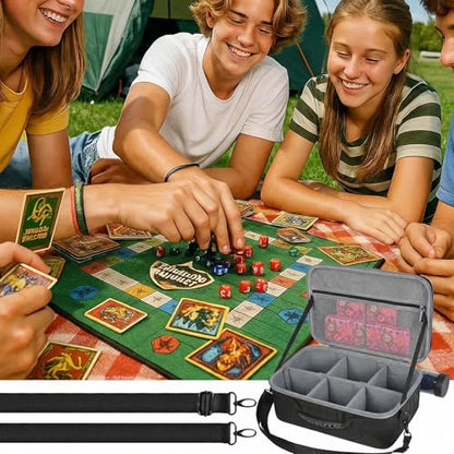 casmilee Deck Box Carrying Case for MTG/TCG Cards with Playmat Straps | 6 Adjustable Dividers, Mesh Pocket, Shoulder Strap, Holds Deck Boxes, Dice and Playmat, Case Only - color: Grey