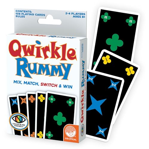 MindWare Qwirkle Rummy Card Game - Strategy Games for Adults and Family - Fun Family Games & Party Games for Adults - Match Shapes & Colors, Score Qwirkles to Win - Ages 8 and Up