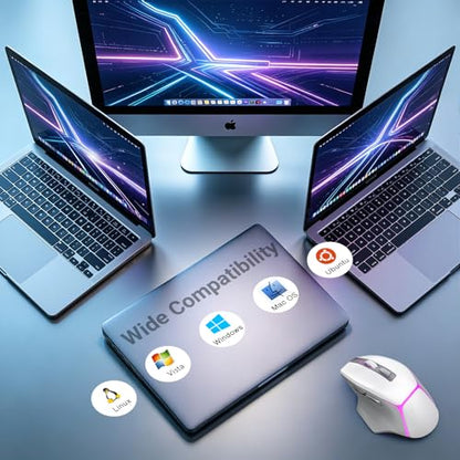 GAMCATZ Bluetooth Wireless Gaming Mouse for Mac & iPad, White 12500 DPI RGB Mouse with Tri-Mode (2.4G/USB-C/Wired), Rechargeable Ergonomic Computer Mice for Laptop, PC & Apple Devices - color: White