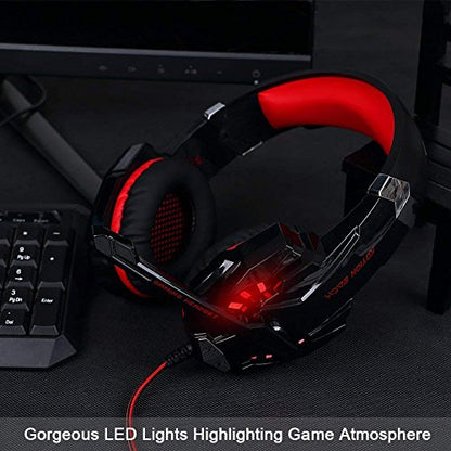 BlueFire Stereo Gaming Headset for PS4, PS5, PC, Xbox One, Noise Cancelling Over Ear Headphones with Mic, LED Light, Bass Surround, Soft Memory Earmuffs for Laptop Nintendo Switch (Black-Red) - color: Black-Red