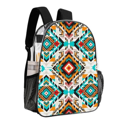 Reinforced Strap Clear See Through Backpack Concert Festival | Transparent, Indiana Western Southwest Tribal Ethnic Aztec, with Reinforced Bottom, Padded Shoulder Straps - color: Pattern (847)
