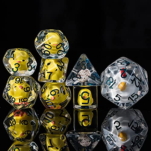 Cusdie 8-Die DND Dice, Polyhedral Dice Set Filled with Animal, Animal Dice Set for Role Playing Game D&D Dice (8Pcs Yellow Chicken) - color: 8pcs Yellow Chicken