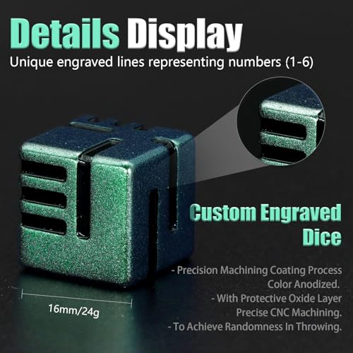 D6 Metal Dice, 16mm 6 Sided Dice Set, ZHOORQI 6Pcs/Set Tech-Themed New Concept Glittery Lines D6 Dice for DND, Tabletop RPGs Gifts（D6-Retro Green） - color: D6-retro Green