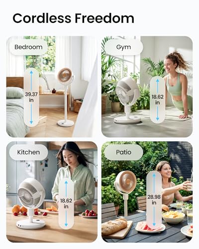 SwitchBot Smart Pedestal Fan, Rechargeable Oscillating Standing Fan for Bedroom, Corded & Cordless, Adjustable Height Floor & Desk Fan, 22dB, Remote & App, Works with Alexa,Google Home,HomeKit,Matter