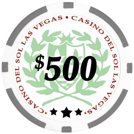 DA VINCI Professional Set of 500 11.5 Gram Casino Del Sol Poker Chips with Denominations, 2 Decks of Plastic Playing Cards, 2 Cut Cards & 3 Dealer Buttons (Silver Aluminum Frame Case)