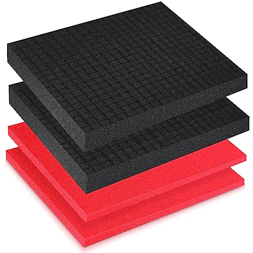Frienda 4 Pcs Foam for Cases Pick Apart Inserts 2 Size Pluck Pre Cube Sheet Foam with Bottom Use for Board Game Box Cases Storage Drawer Tool Box, Black Red(16 x 12 x 2'')