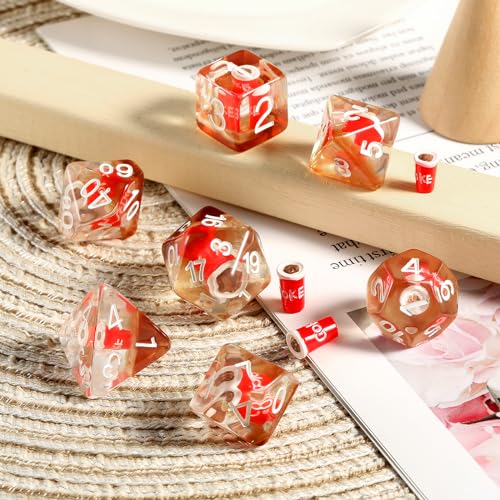 Cola DND Dice, DNDND 7PCS Resin DND Dice Set with Velvet Bag for D&D Role Playing Games and Tabletop Games（Cola - color: Cola