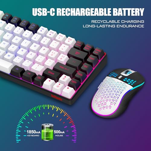 RedThunder K84 Wireless Keyboard and Mouse Combo, LED Rainbow Backlit Rechargeable Battery, 75% Layout TKL Ultra Compact Gaming Keyboard & Lightweight 3200 DPI Honeycomb Optical Mouse (White-Black) - color: White Black