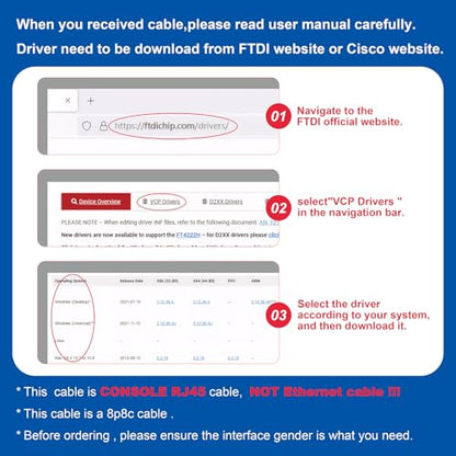 USB Cisco Console Cable, USB to RJ45 Console Cable Compatible with Routers/Switch/Windows 7, 8,10 (12ft) - size: 12 ft