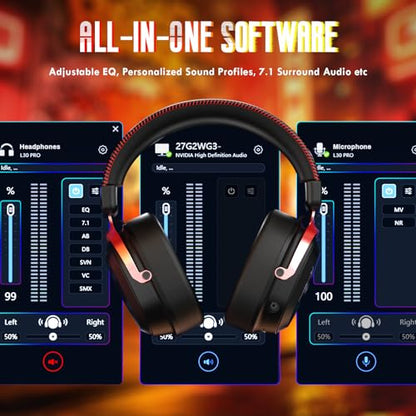 ATTACK SHARK L30Pro Wireless Gaming Headset with 2.4Ghz/BT/Wired, Long Battery Life with Detachable Microphone 7.1 Surround Sound Ultra-Low Latency for PC/PS5/Xbox/Switch/Mobile Black&Red - color: Black/Red