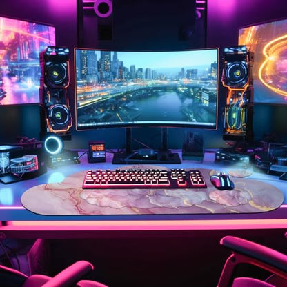 JIKIOU Ergonomic Keyboard Wrist Rest &Large Mouse Pad&Mouse Wrist & Cup Pad | Cute Cloud Shape, 4 in 1 Memory Foam Desk Mat, Ultra-smooth Surface, Savior of Wrist Pain, Anti-slip Rubber Base, Waterproof - color: 07Marble Pink