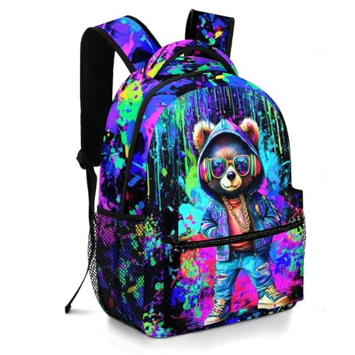 Graffiti Bear School Backpack for Kids Boys Cool Cartoon Bear Backpack for Boys Children Teens Elementary Middle School Students Bookbag Lightweight Back Pack - color: Graffiti Bear