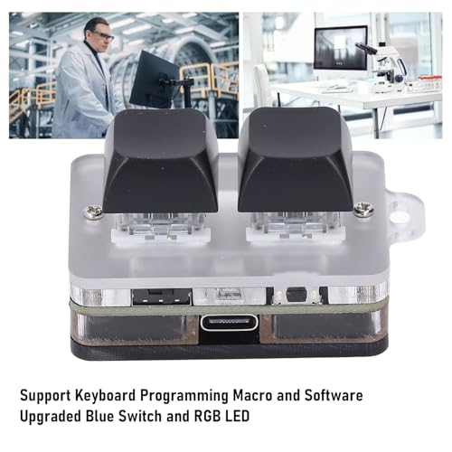 LICAEVEY USB 2-Key Mini Keypad, Support Programming Macro and Software Blue Switch Custom Keyboard with RGB Light, Support Bluetooth and USB C Connection