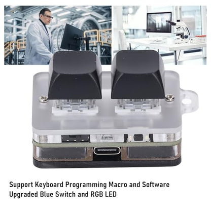LICAEVEY USB 2-Key Mini Keypad, Support Programming Macro and Software Blue Switch Custom Keyboard with RGB Light, Support Bluetooth and USB C Connection