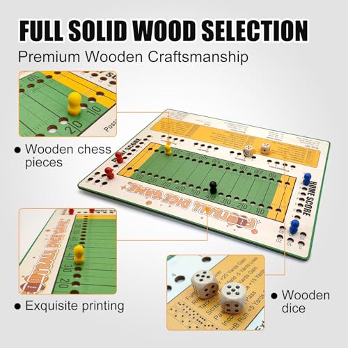Football Dice Challenge – Premium Wooden Board Game with Scoring Tray for Competitive Family Play and Gifting