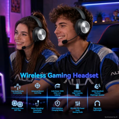 Wireless Gaming Headset with Mic Over Ear Headphones Noise Cancelling | 13Ms Latency,110H Battery,4-in-1 Connection,Foldable,Black Bluetooth Headset Headphones for PS5,Xbox,PC,PS4,Mac,Switch,Mobile