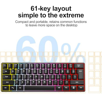 Wired RGB Gaming Membrance Keyboard. 60 Percent Mini Creamy LED Computer Keyboard .Small Ergonomic Clicky Teclado with ABS Backlit Unreplaceable Keycaps. (White Case + Grey Keycaps)