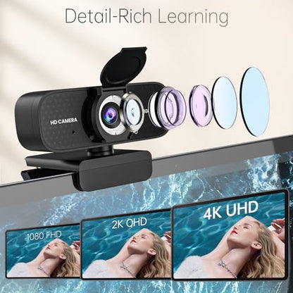 1080P HD Webcam with Noise-Canceling Mic, Auto Light Correction, Privacy Cover and Wide Angle Lens, Plug & Play USB Camera for Laptop/Desktop/PC/Mac, Compatible with Zoom/Skype/Teams/Streaming Black