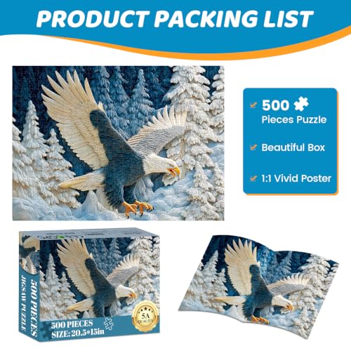 500 Piece Puzzles for Adults, Freedom Eagle Wildlife Puzzle for Teens Adults Seniors, Winter Forest Eagle Hard Jigsaw Puzzle, Nature Scenery Family Activity Great Gift for Family Friends, 20.5 x 15 In - style: Eagle Wildlife