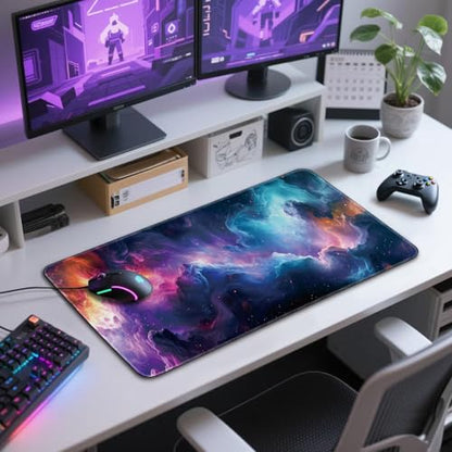 Galaxy Large Gaming Mouse Pad Desk Mat 31.5"x15.7" | Extended Mousepad, Non-Slip Rubber Base , Stitched Edges, for Computer/Laptop/Office/Home - color: Nebula Space