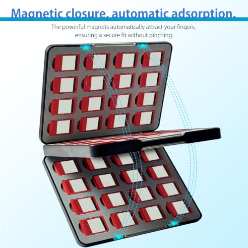 ONETIAOLONG Switch Game Case Holder for Switch 2 & OLED & Lite with 64 Cartridge Slots and 64 Micro SD Card Storage with Magnetic Closure,Protective Hard Shell for Easy carrying (Black, 64-slots) - size: 64-slots