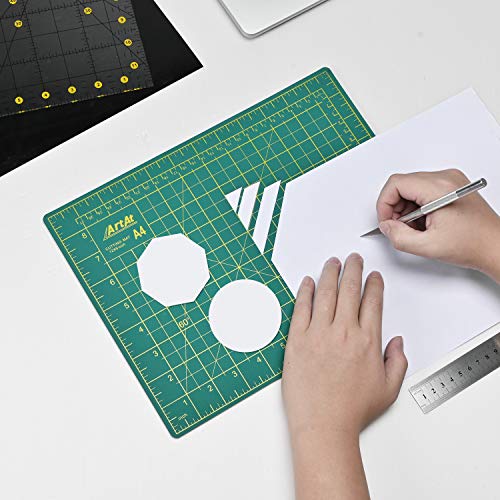 ArtAt Self Healing Cutting Mat: 9"x12" Non-Slip PVC Double Sided 5-Ply A4 Art Craft Rotating Mat, Rotary Cutting Mat for Quilting, Sewing Crafts Hobby Fabric Precision Scrapbooking Project Green - color: Green, size: 12"L x 9"W