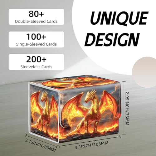 Trading Card Storage Box, Holds 100+ for MTG Cards, Premium PU Leather with Magnetic Closure, Golden Dragon Amidst Flames Durable Deck Box for Magic the Gathering, Trading Card Games - color: Golden Dragon Amidst Flames