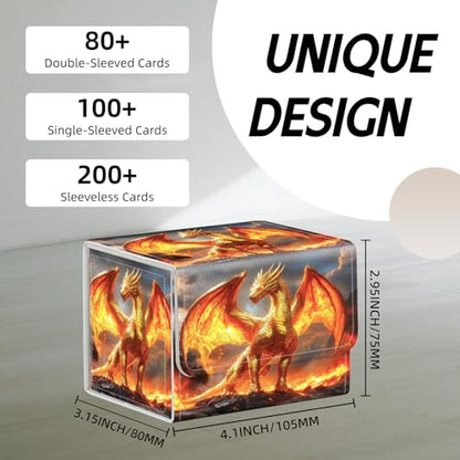 Trading Card Storage Box, Holds 100+ for MTG Cards, Premium PU Leather with Magnetic Closure, Golden Dragon Amidst Flames Durable Deck Box for Magic the Gathering, Trading Card Games - color: Golden Dragon Amidst Flames
