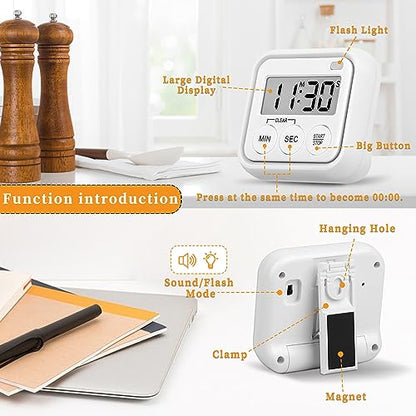 Timer, Kitchen Timers for Cooking Classroom Timer for Kids Teachers Digital Magnetic Timers 2 Pack, White - color: White