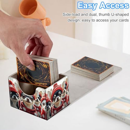 Dogs in Winter Hats Deck Box for MTG Commander | Holds 100+ Double-Sleeved Cards | Strong Magnetic TCG Card Case for Collectible Games - color: Dogs in Winter Hats