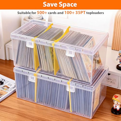 SAMYUCHO Trading Card Storage Box with 2 Dividers for 500 Sports Cards, Plastic Bulk Display Holder Collection Organizer Cases Container Fit for Baseball Football Playing Game Magic Cards 2 Pcs - size: 2 Pcs