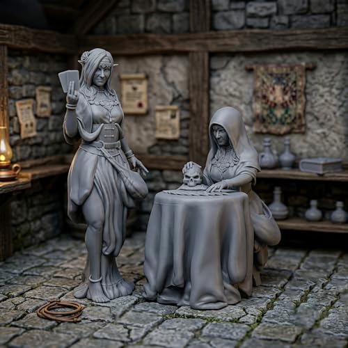 AUSPDICE Fortune Teller 25mm Scale Unpainted Resin DND Miniatures AS967 | Mystic Seer and Tarot Reader NPC Set, 1:64 Fantasy Figures for Dungeons and Dragons, TTRPG, Tabletop RPG and Dungeon Masters