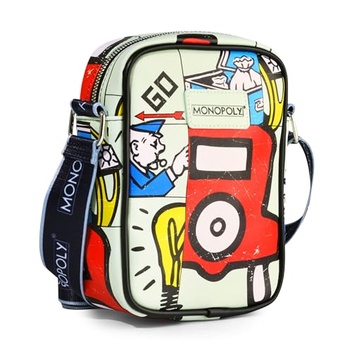 Monopoly Vegan Leather Crossbody Bag with Adjustable Strap, Monopoly In The Game Board Icons Stacked