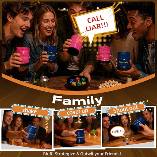 Lies Dice Game Set with 2 Gas Can Shaped Dice Cups, 12 Colorful Dice and Base, for 2-6 Players, Party and Family Fun (Pink+Blue) - color: Pink+blue