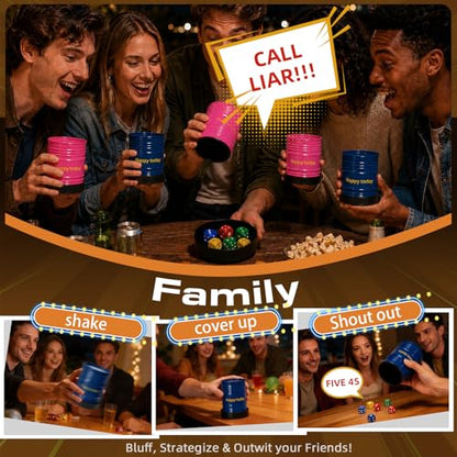 Lies Dice Game Set with 2 Gas Can Shaped Dice Cups, 12 Colorful Dice and Base, for 2-6 Players, Party and Family Fun (Pink+Blue) - color: Pink+blue