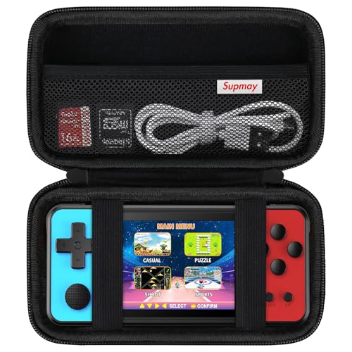 Supmay Carrying Case Compatible with KAVOYI/Beico/TEBIYOU 32 Bit Handheld Games for Kids, Portable Arcade Gaming Player Storage Holder Travel Bag with Mesh Pocket for Battery, USB Cable, Black - color: Black+Black
