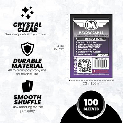 Mayday Games Standard USA Card Sleeves 56x87mm - Purple Label Clear Perfect Fit Card Sleeves and K-Pop Photo Cards, 40 Micron, 100 Per Pack - MDG-7040