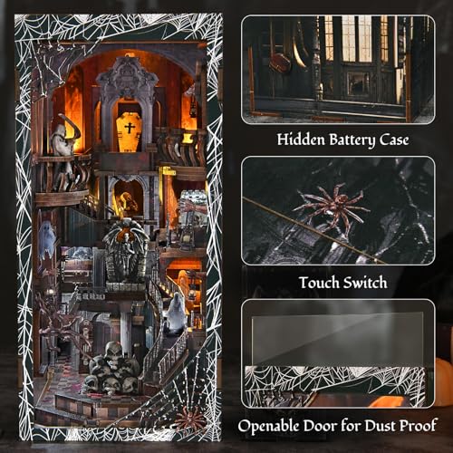 MiniCity Haunting Relics Book Nook Kit, DIY Wooden Bookshelf Model with LED | Create a haunted mansion for display; LED, dust cover, glue/tools and guide included; 390 pieces, 8-10 hr build, ages 14+. - style: Haunting Relics