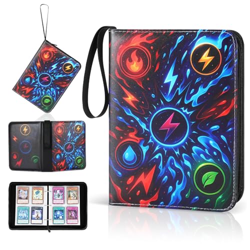 Trading Card Binder, 4-Pocket, Holds 480 Cards, 120 Pages Side-Loading Card Album, PU Leather, Acid-Free Archival Sleeves, Durable Organizer for MTG, TCG & Sports Cards, Gift for Kids, Boys and Girls - color: 4-Blue and red