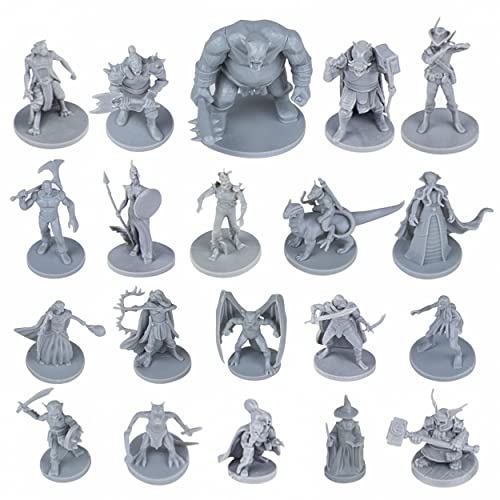 Path Gaming 20‑Piece Unpainted Miniatures Set – 28 mm Fantasy Heroes, Monsters & NPCs for Dungeons & Dragons & Pathfinder