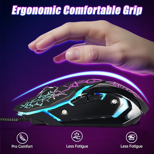 Wired Gaming Mouse,Ergonomic Optical Gaming Mice with 7 Color LED Backlight, 4 DPI Settings Up to 3600 DPI Computer Wired USB Mouse for Laptop/mac, 6 Buttons, Black - color: Wired Black
