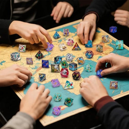 Mystery Dice Set – 7 Pcs Sharp Edge Resin Polyhedral Dice + 1 Dice Bag | Random Style Handmade Sharp‑edged Resin DND Dice, Gifts for D&D, Pathfinder, MTG, Game Night, Dice Goblins, RPG Players & DMs - style: 1 bag Resin Mystery Dice