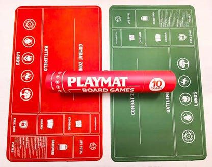 Card Game Playmat for MTG, TCG with Storage Tube Case – 2 Pack Trading Card Games Playmat with Zones & Phase Guide for Beginner Causal Player, Compatible with MTG Commander & TCG Play - Red/Green - color: Red+green