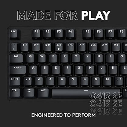 Logitech G413 SE Full-Size Mechanical Gaming Keyboard - Black | Backlit, anti-ghosting, compatible with Windows and macOS, aluminum material - size: Full Size