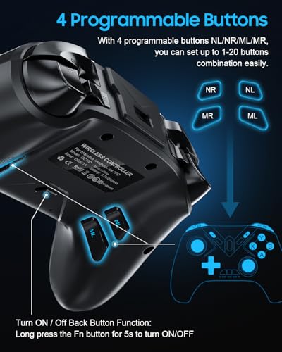 YIONON Dual Hall Effect PC Controller with USB Dongle & Phone Clip | Bluetooth Controller for PC/iPhone/Android/Steam/TV with Macro, Joystick Speed Down, 6-Axis Gyro, Vibration, Turbo, Wake Up - color: Black
